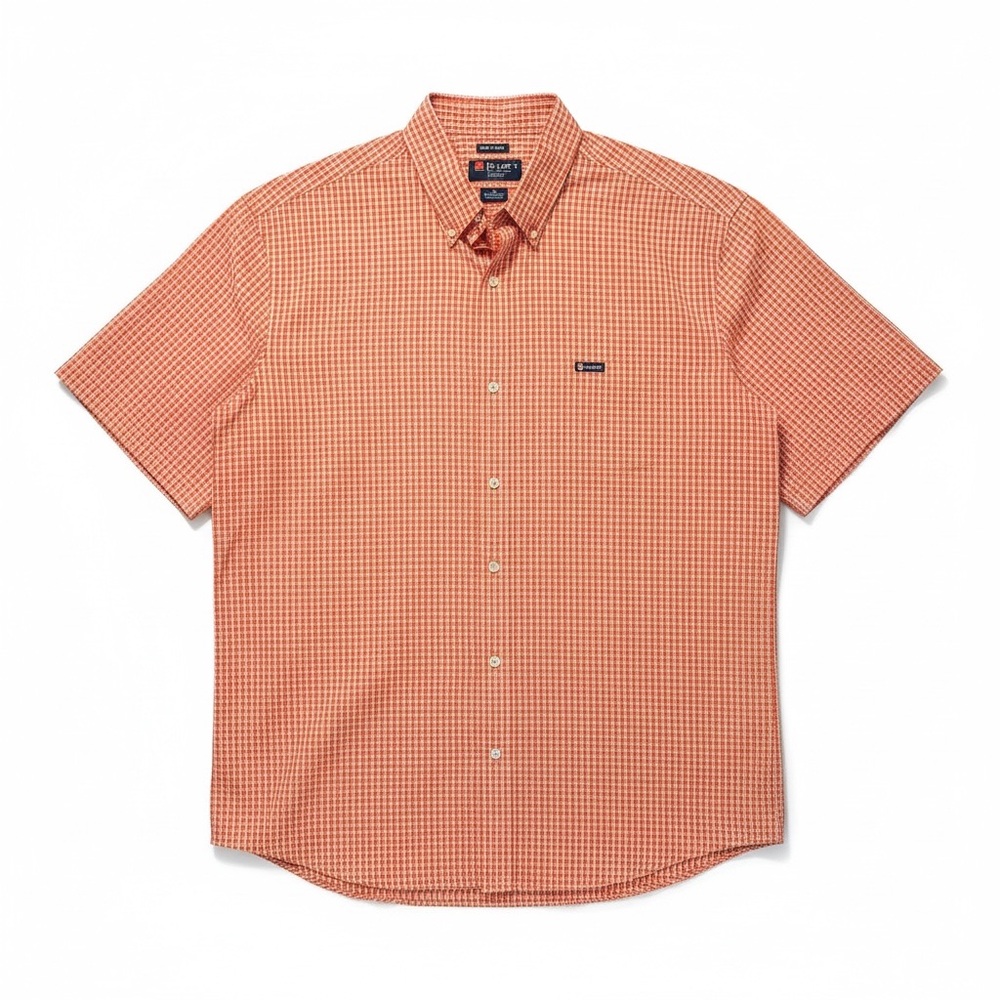 Chaps Men's Orange Plaid Short Sleeve Shirt
